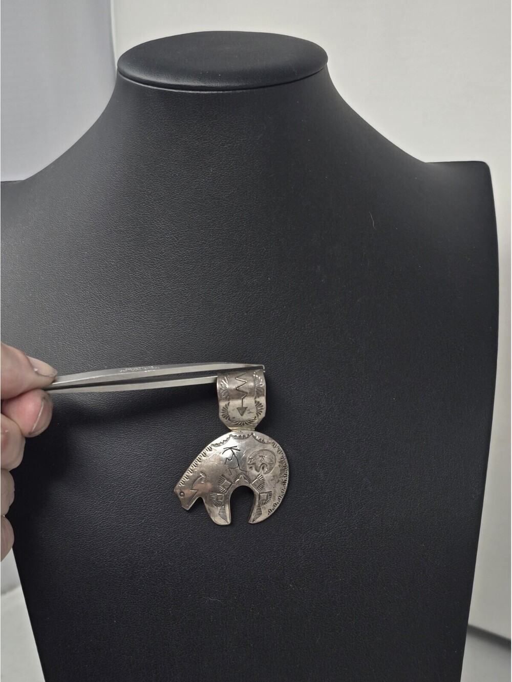 J Delgarito Navajo Sterling Bear Pendant Kokopelli 15g